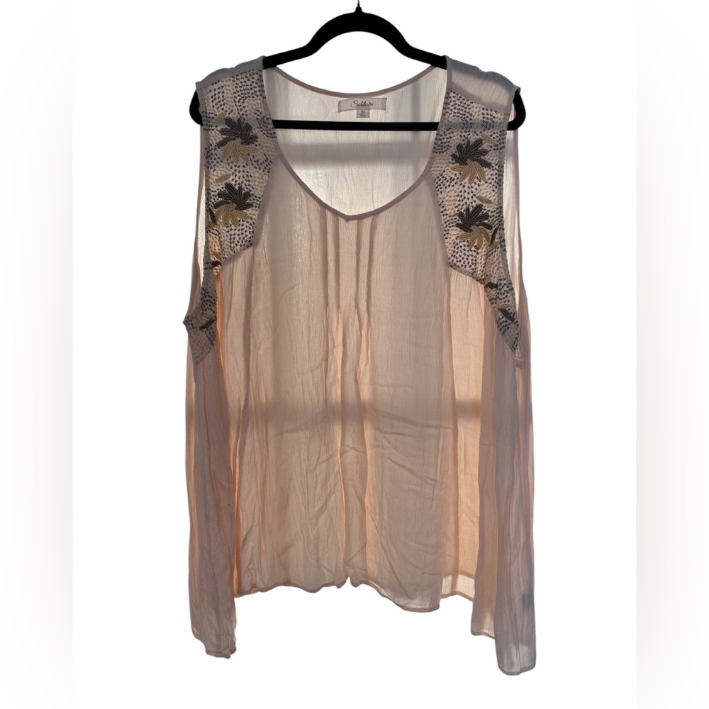 Solitaire Anthropologie Light Pink Embroidered Tank Blouse- 3X - Picture 2 of 6
